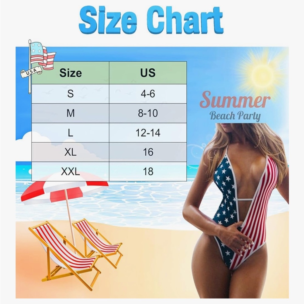 American flag Stars and Stripes Women's Swimsuit 4th of July size M (8-10) - Picture 5 of 8